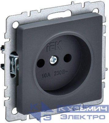 Розетка 1-м СП BRITE РС10-1-0-БрГ 10А без заземл. без защ. шторок механизм графит IEK BR-R10-10-K53