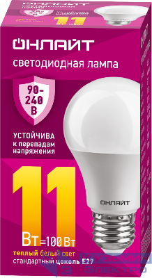 Лампа светодиодная 90 531 OLL-A55-11-230-2.7К-E27 11Вт грушевидная 2700К E27 90-240В PRO ОНЛАЙТ 90531