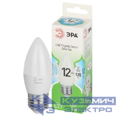 Лампа светодиодная GREEN LINE B35-12W-840-E27 GL 12Вт свеча 4000К яркий свет бел. E27 Эра Б0067141