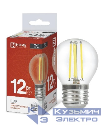 Лампа светодиодная LED-ШАР-deco 12Вт 230В E27 4000К 1350лм прозрачная IN HOME 4690612053691