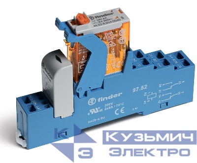 Модуль интерфейсный (сборка 46.52.9.024.0040 + 99.02.9.024.99 + 97.52SPA) электромеханич. реле 2CO 8А AgNi 24В DC IP20 безвинт. клеммы (пружинный зажим) пластик. клипса LED + диод кнопка тест + мех. индикатор FINDER 4C5290240050SPA