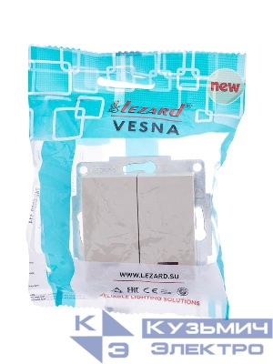 Переключатель проходной 1-кл. СП Vesna с индикацией механизм крем. LEZARD 742-0388-114