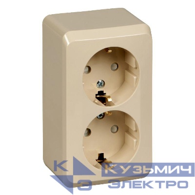 Розетка 2-м ОП Этюд 16А IP20 250В с заземл. защ. шторки крем. SE PA16-008K