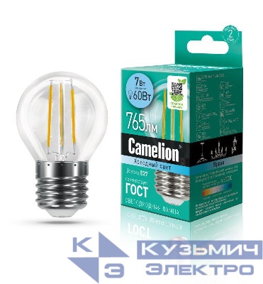 Лампа светодиодная филаментная LED7-G45-FL/845/E27 7Вт 220В Camelion 13459