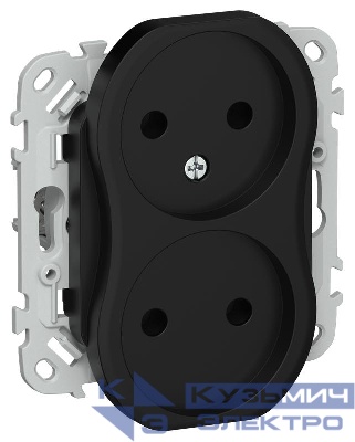 Розетка 2-м СП FLITE РС02-1-ФлЧ 10А без заземл. без защ. шторок безвинтовое крепление механизм черн. IEK FI-R20-10-1-K02