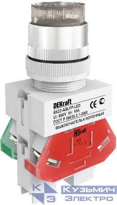 Выключатель кнопочный LED ABFP ВК-22 d22мм 220В с фиксацией бел. DEKraft 25137DEK