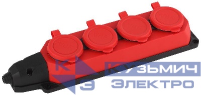 Колодка удлинителя 4-м с заземл. 16А IP44 K-4e-RED-IP44 каучук красн. Эра Б0044553