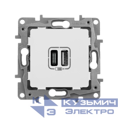 Устройство зарядное Etika с двумя USB-разъемами тип A-тип C 240В/5В 3000мА бел. Leg 672236