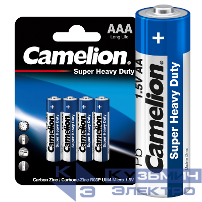 Элемент питания солевой AAA/R03 R03P-BP4B BL-4 син. (блист.4шт) Camelion 3214