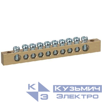 Шина NO-122-22 PEN земля-ноль 8х12мм 10/2 латунная крепеж по краям Эра Б0047237