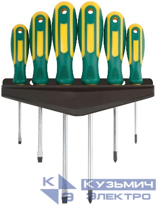 Набор отверток "Контур" CrV сталь прорезинен. ручки магнитный наконечник на держателе 6шт FIT 56036