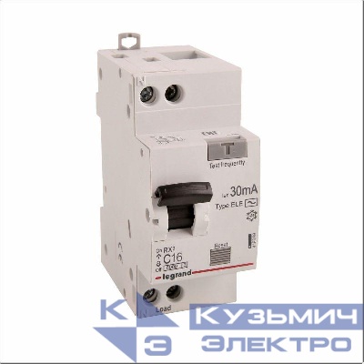 Выключатель автоматический дифференциального тока 2п (1P+N) C 16А 30мА тип AC 6кА RX3 ИЭК Leg 419399