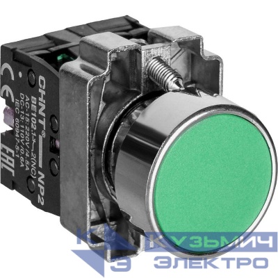 Кнопка управления NP2-BA35 без подсветки зел. 1НЗ +1НО IP40 CHINT 573763