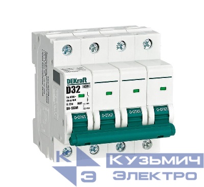 Выключатель автоматический модульный 4п D 32А 6кА ВА-103M без теплозащиты DEKraft 12568DEK