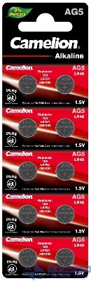 Элемент питания алкалиновый "таблетка" LR754/393A/193/G 5 Mercury Free AG5-BP0%Hg для часов BL-10 (блист.10шт) Camelion 12813