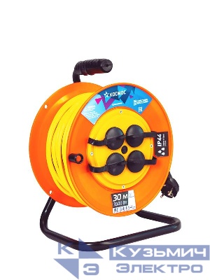 Удлинитель на катушке 4х30м с заземл. 16А IP44 3.5кВт ПВС 3х1.5 термозащ. КОСМОС YKKsm30m-4g-Z(16A)IP