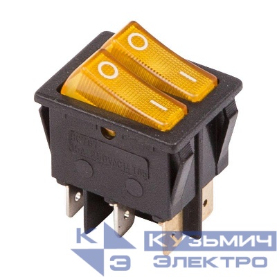 Выключатель клавишный 250В 15А (6с) ON-OFF желт. с подсветкой ДВОЙНОЙ (RWB-511 SC-797) Rexant 36-2413