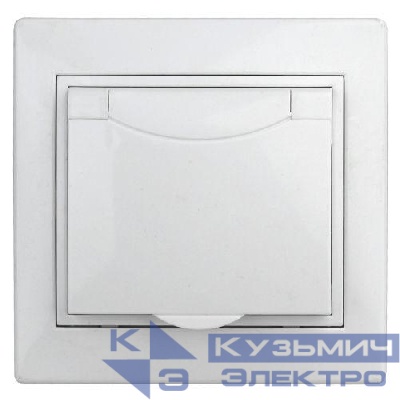 Розетка 1-м СП Plano 1-209-01 16А IP44 250В 2P+E Schuko с заземл. защ. шторки с крышкой бел. Intro Б0048033