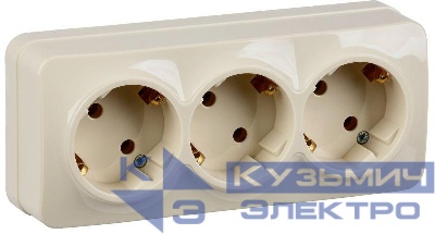 Розетка 3-м ОП GLORY РС23-3-ХК 16А с заземл. крем. IEK ERH31-K33-16