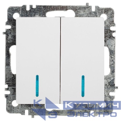 Выключатель 2-кл. СП Accent 6-105-01 10А IP20 250В с подсветкой AL/CU бел. Intro Б0063505