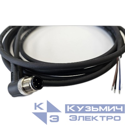 Кабель M12 4A штыревой 3000мм угловой полиуретан свободный конец СЦМ120029-04A-2-03000 черн. СТЭЗ 185210565