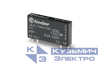 Реле ультратонкое твердотельное монтаж на печатную плату выход 0.2А 220В DC вход 24В DC влагозащ. RTIII FINDER 348170247220