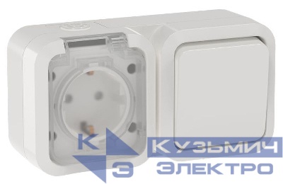 Блок ОП TORS TS342 (розетка + выключатель) 16А IP55 горизонт. бел. IEK TS-G10-6-55-V-K01