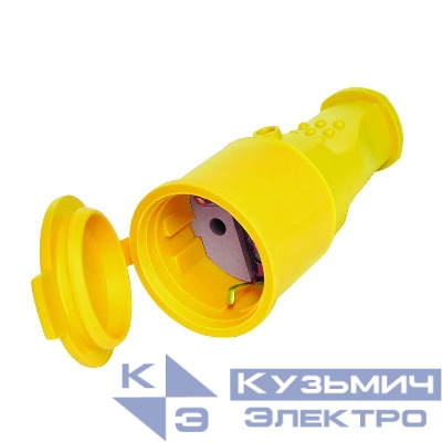 Разъем штепсельный 16А IP44 250В (еврослот) с заземл. каучук желт. Universal 3088