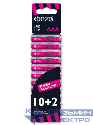 Элемент питания алкалиновый AAA/LR03 1.5В Super Alkaline SBL-10+2 (уп.12шт) ФАZА 2854612