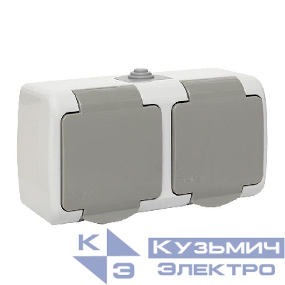 Розетка 2-м ОП Мурманск 16А IP54 с заземл. защ. шторки с крышкой сер. EKF EFR16-129-30-54