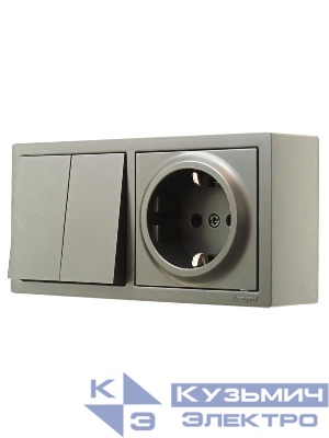 Блок ОП LETO (2-кл. выключатель + 1-м розетка с заземл.) горизонт. платина LEZARD 752-3500-170BKP
