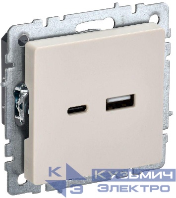 Розетка BRITE USB A+C 18Вт РЮ11-1-БрКр механизм беж. IEK BR-U22-018-K10