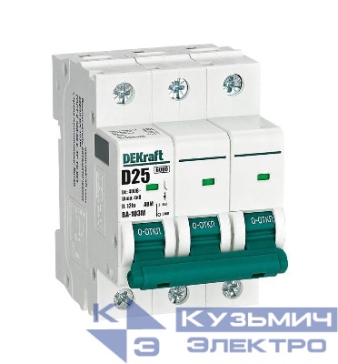 Выключатель автоматический модульный 3п D 25А 6кА ВА-103M без теплозащиты DEKraft 12558DEK