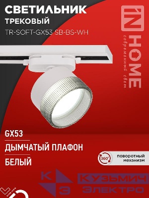 Светильник трековый TR-SOFT-GX53 SB-BS-WH под GX53 дым. плафон бел. IN HOME 4690612058023