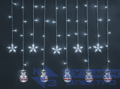 Гирлянда светодиодная "Бахрома" "Звезды и снеговики" 95 025 NGF-D037-02 3х0.6м CW IP20 Navigator 95025