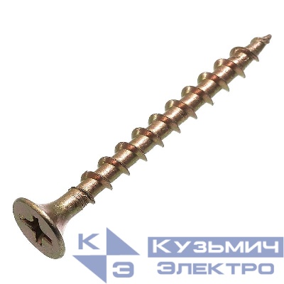 Саморез гипрок-дерево 3.5х55 потай крупн. резьба желт. цинк (уп.200шт) коробка СТРОЙМЕТИЗ 20100958