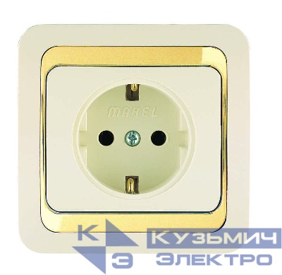 Розетка 1-м СП Mimoza 16А IP20 с заземл. крем./зол. Makel 12628