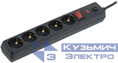 Удлинитель с сетевым фильтром 5х3м 16А IP20 СФ-05К ПВС 3х1 с выкл. черн. IEK WFP10-16-05-03-ZK-K02