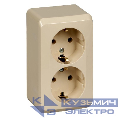 Розетка 2-м ОП Этюд 16А IP20 250В с заземл. без защ. шторок крем. SE PA16-007K