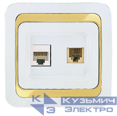 Розетка компьютерная + телефонная 2-м Mimoza кат.5E + TF евро стандарт Makel 12237