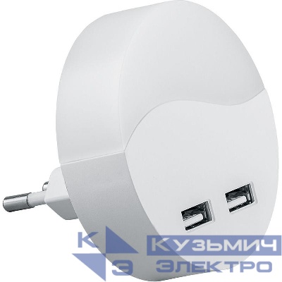 Светильник-ночник FN1122 0.5Вт 230В круг с USB выходами бел. FERON 41021