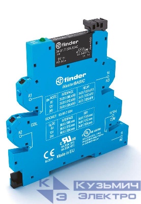 Модуль интерфейсный (сборка 34.81.7.060.9024 + 93.60.8.230) твердотельное реле MasterBASIC выход 6А (24В DC) 230-240В AC IP20 безвинт. клеммы Push-in FINDER 390082309024