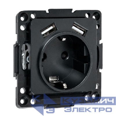 Розетка 1-м СП Стокгольм 16А USB 2A с заземл. защ. шторки винтов. клеммы механизм черн. EKF EZR16-2USB-typeA