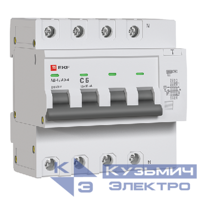 Выключатель автоматический дифференциального тока C 6А 30мА тип AC 6кА АД-4 (электрон.) защита 270В PROxima EKF DA4-6-06-30-pro