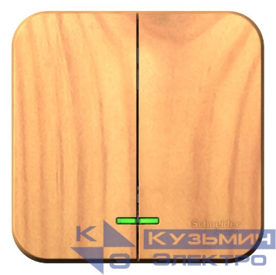 Выключатель 2-кл. ОП Blanca 10А IP20 (сх. 5) 250В с подсветкой с изолир. пластиной ясень SE BLNVA105115