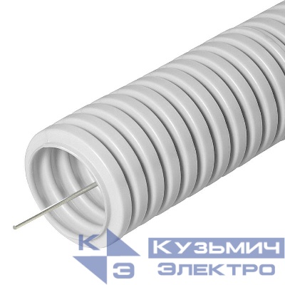 Труба гофрированная ПВХ тяжелая d20мм с протяжкой 750 Н сер. (уп.100м) Промрукав PR.0120410