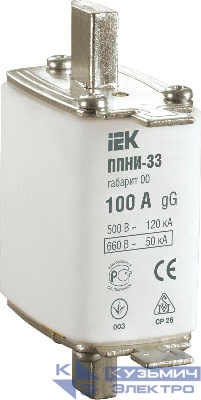 Вставка плавкая ППНИ-33 100А габарит 00 IEK DPP10-100