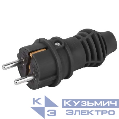 Вилка прямая VX13-B-IP44 16А IP44 с заземл. каучук черн. Эра Б0069321