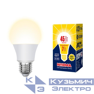 Лампа светодиодная LED-A60-7W/3000K/E27/FR/NR Norma 7Вт матовая 3000К тепл. бел. E27 (упак. картон) Volpe UL-00005619