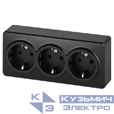 Розетка 3-м ОП Эксперт 11-2208-05 16А IP20 250В 3х2P+E Schuko с заземл. антрацит Эра Б0063007